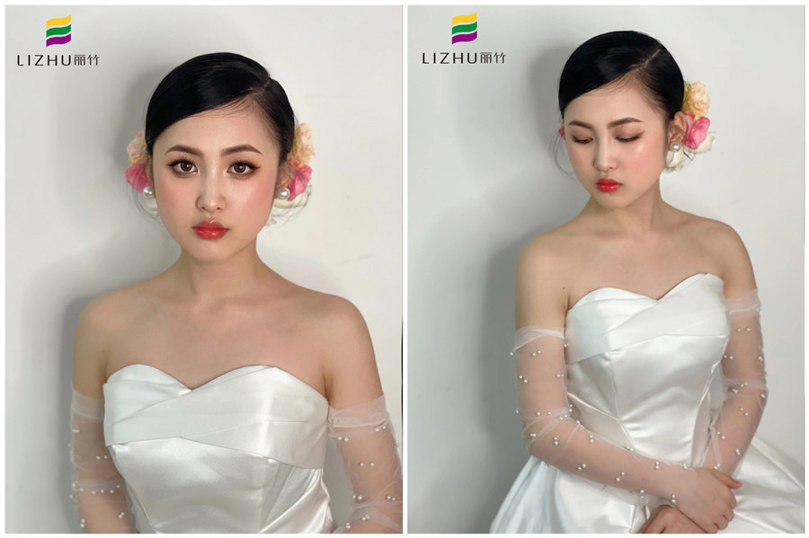 簡約鮮花新娘妝容，廣西化妝學校新娘妝作品