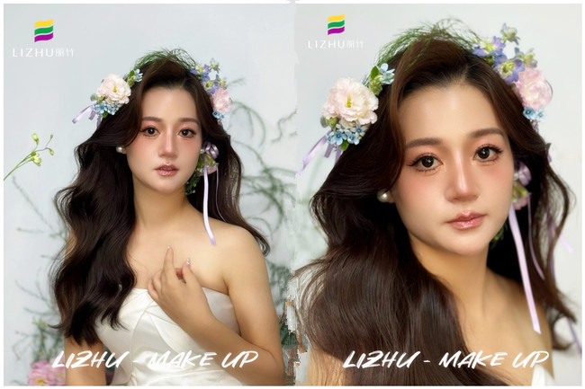 鮮花披發(fā)新娘，廣西新娘化妝學(xué)校課堂作品