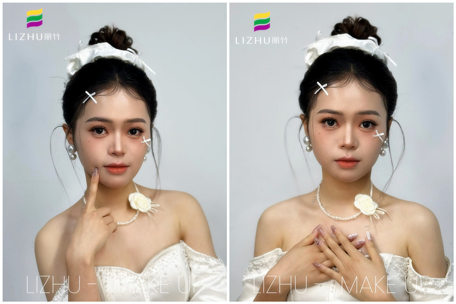 韓系甜美丸子頭新娘，廣西化妝培訓(xùn)高彩